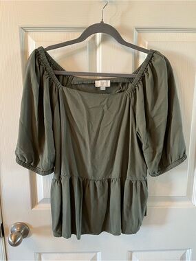 LOFT Olive Green Cottagecore Boho Peasant Blouse, Large